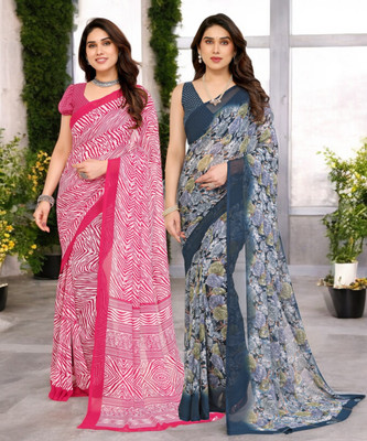 Divastri Printed Bollywood Georgette Saree(Pack of 2, Multicolor)