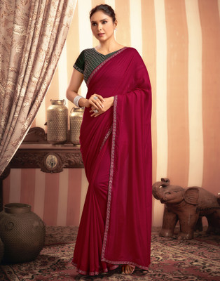 all about you Embellished, Dyed Bollywood Silk Blend Saree(Red)
