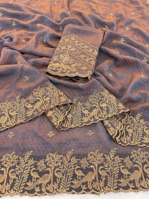 K 5 FASHION Embroidered, Self Design Bollywood Tissue Saree(Purple)