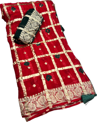 MSC TRENDLINE SAREES Printed Hand Batik Georgette, Viscose Rayon Saree(Red, Green)