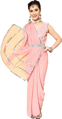 Akhilam Embellished Bollywood Georgette Saree(Pink)