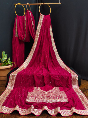 K SALIYA ENTERPRISE Embroidered Bollywood Polyester Saree(Red)