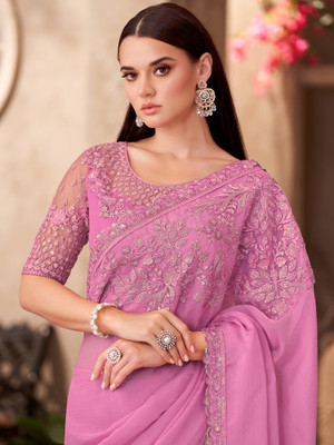 Sareemall Embellished Bollywood Chiffon Saree(Pink)