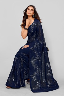 Divastri Self Design, Embroidered Bollywood Georgette Saree(Dark Blue)