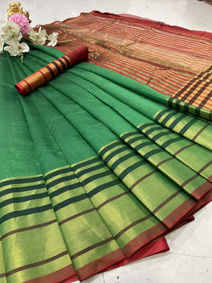 HITESH ENTERPRISE Solid/Plain Daily Wear Cotton Silk Saree(Light Green)