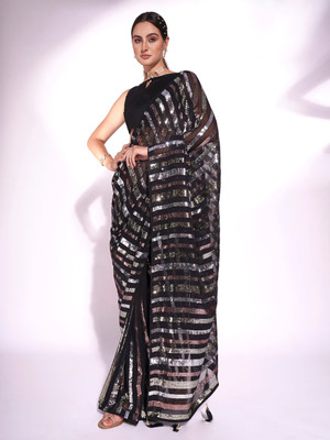 Tasrika Embroidered Bollywood Georgette Saree(Black)