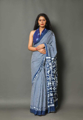 Divyam Printed Daily Wear Pure Cotton Saree(Blue)