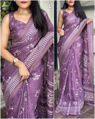 HouseOfCommon Printed Bollywood Chanderi Saree(Purple)