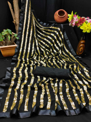 KV Fashion Embroidered Bollywood Georgette Saree(Black)