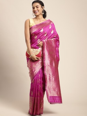 Leeza Store Woven, Self Design Banarasi Silk Blend Saree(Pink)