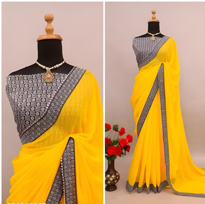 DHARMEE Self Design, Embellished Bollywood Georgette Saree(Yellow)