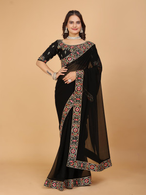 Daksh Creation Embroidered Bollywood Georgette Saree(Black)