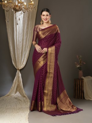 Divastri Woven, Embellished Kanjivaram Georgette Saree(Purple)