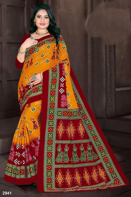 HouseOfCommon Printed Sambalpuri Pure Cotton Saree(Yellow)