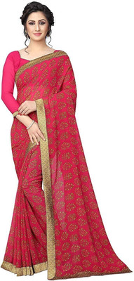 RAJESHWAR FASHION Printed Bollywood Georgette Saree(Pink)