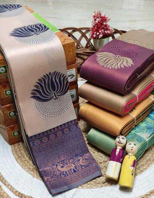 HR creation Woven Banarasi Art Silk Saree(Cream)