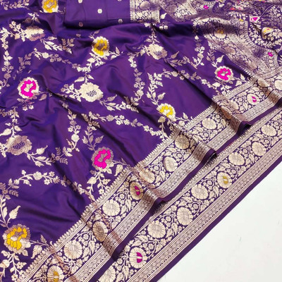 DIVINE JUNCTION WEAR Woven, Self Design, Paisley, Floral Print Banarasi Satin Saree(Purple)