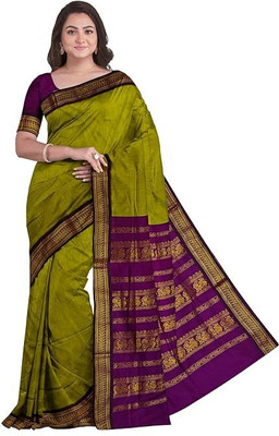 Unique Queens Embroidered Bollywood Cotton Linen Saree(Light Green)