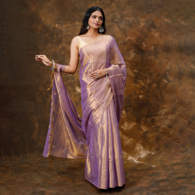 Teejh Solid/Plain Bollywood Tissue Saree(Purple)