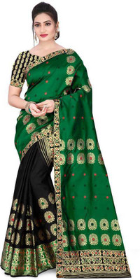 kalhari Self Design Mekhela Chador Jacquard Saree(Green, Black)