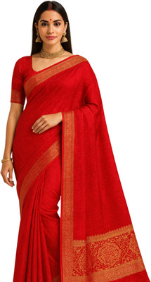EZIESHREE Solid/Plain Daily Wear Cotton Silk Saree(Red)