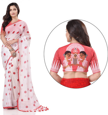 TANTLOOM Woven Handloom Handloom Pure Cotton Saree(Red, White)