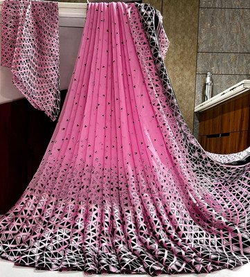 Bombey Velvat Fab Embellished Bandhani Chiffon, Silk Blend Saree(Pink, Black)
