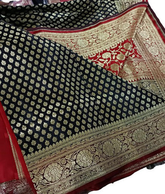 Shubha collection Woven Banarasi Jacquard Saree(Red, Black)