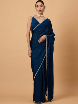 all about you Embellished Daily Wear Satin Saree(Blue)