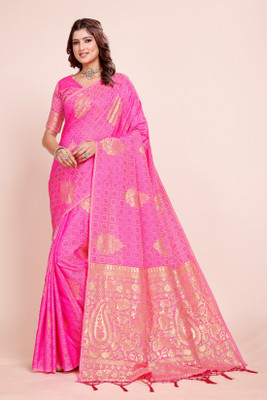DHAYNAAND REEWA FASHION Woven, Embellished Kanjivaram Georgette Saree(Pink)