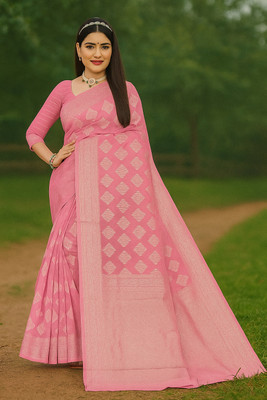 Saadhvi Woven Banarasi Cotton Blend Saree(Pink)