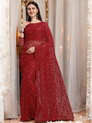 NEXA Printed Bollywood Brasso Saree(Maroon)