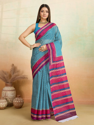 SHANVIKA Printed Daily Wear Pure Cotton Saree(Blue)