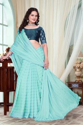 Shrijamyahamm Self Design Bollywood Chiffon Saree(Blue)