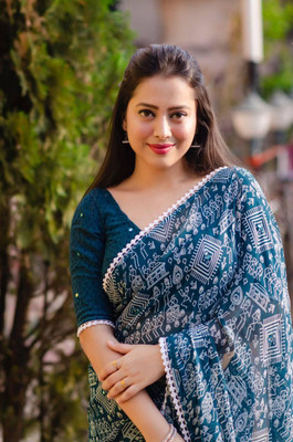 vdc Printed Bandhani Chiffon Saree(Light Blue)