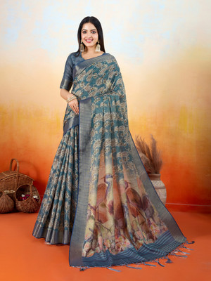 Tasrika Woven Kalamkari Tissue Saree(Blue)