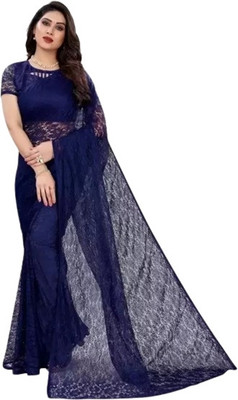 Vragi Floral Print Bollywood Net Saree(Pack of 2, Blue)
