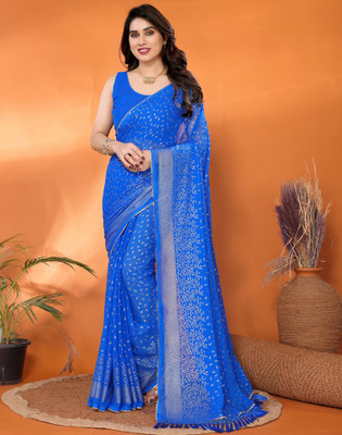 Satrani Printed Bollywood Georgette Saree(Blue)