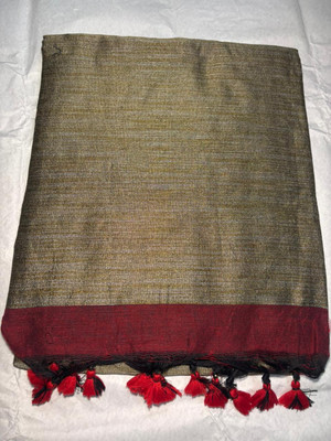 aryaraj Solid/Plain Handloom Cotton Blend Saree(Brown, Beige)