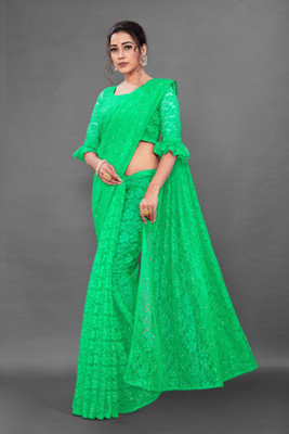 NEXAA Self Design Bollywood Net Saree(Light Green)