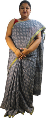 Generative Printed, Floral Print, Self Design Daily Wear Cotton Blend Saree(Grey)