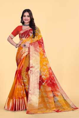 Aarunika IC Solid/Plain Bollywood Organza Saree(Red)
