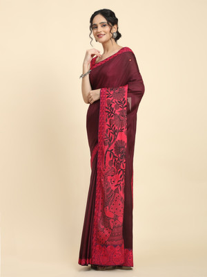 Rachna Floral Print Bollywood Viscose Rayon Saree(Pink)
