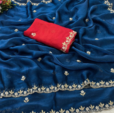 Ethina Fashion Embellished Bollywood Jimmy choo Saree(Dark Blue)
