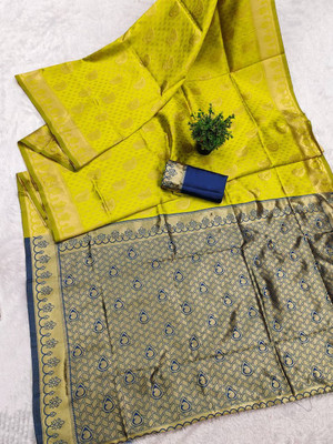 TARTAM Woven Banarasi Jacquard Saree(Yellow)
