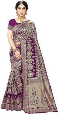 YASHIKA Printed Banarasi Silk Blend Saree(Purple)