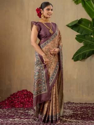 Sareemall Printed Daily Wear Silk Blend Saree(Brown)