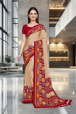 Feminista Printed, Solid/Plain Daily Wear Crepe Saree(Beige)
