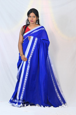 Ahana Textile Self Design Handloom Cotton Blend Saree(Blue)
