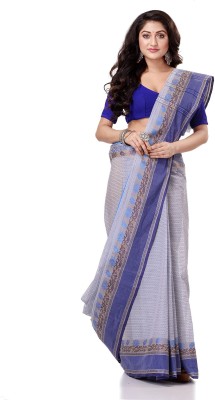 Desh Bidesh Self Design, Striped, Paisley, Woven Handloom Cotton Blend, Pure Cotton Saree(Blue)